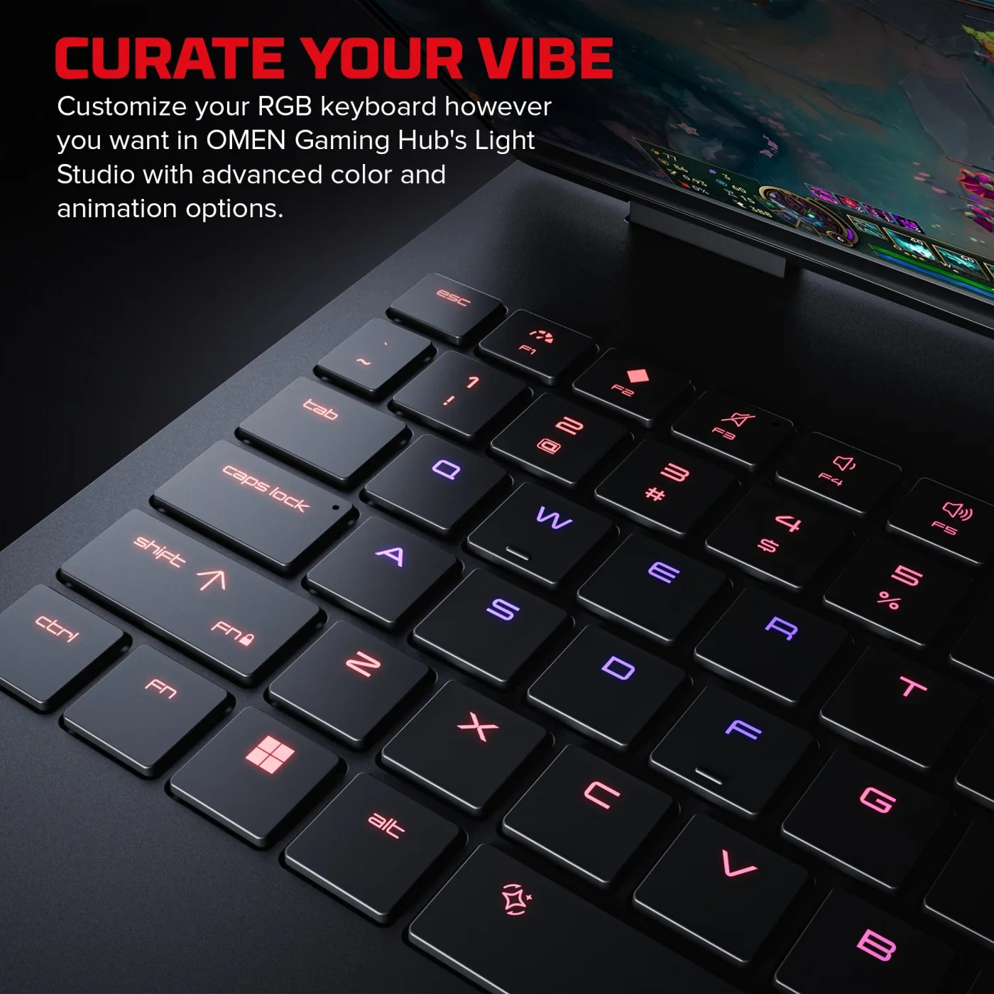 HP HyperX 오멘 15 키보드 조명과 본체 제품 사진