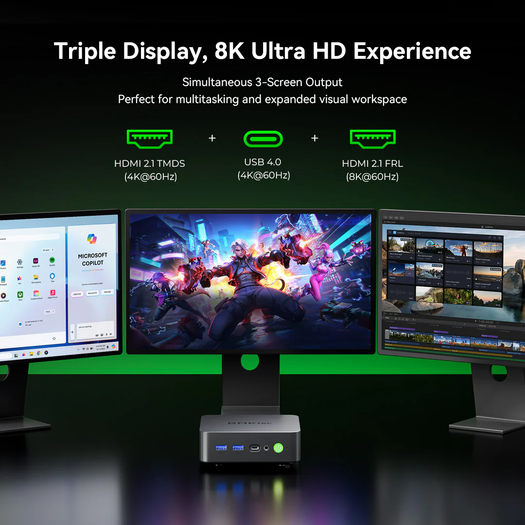 GMKtec NucBox K17 실제 제품 다중 모니터 연결 이미지