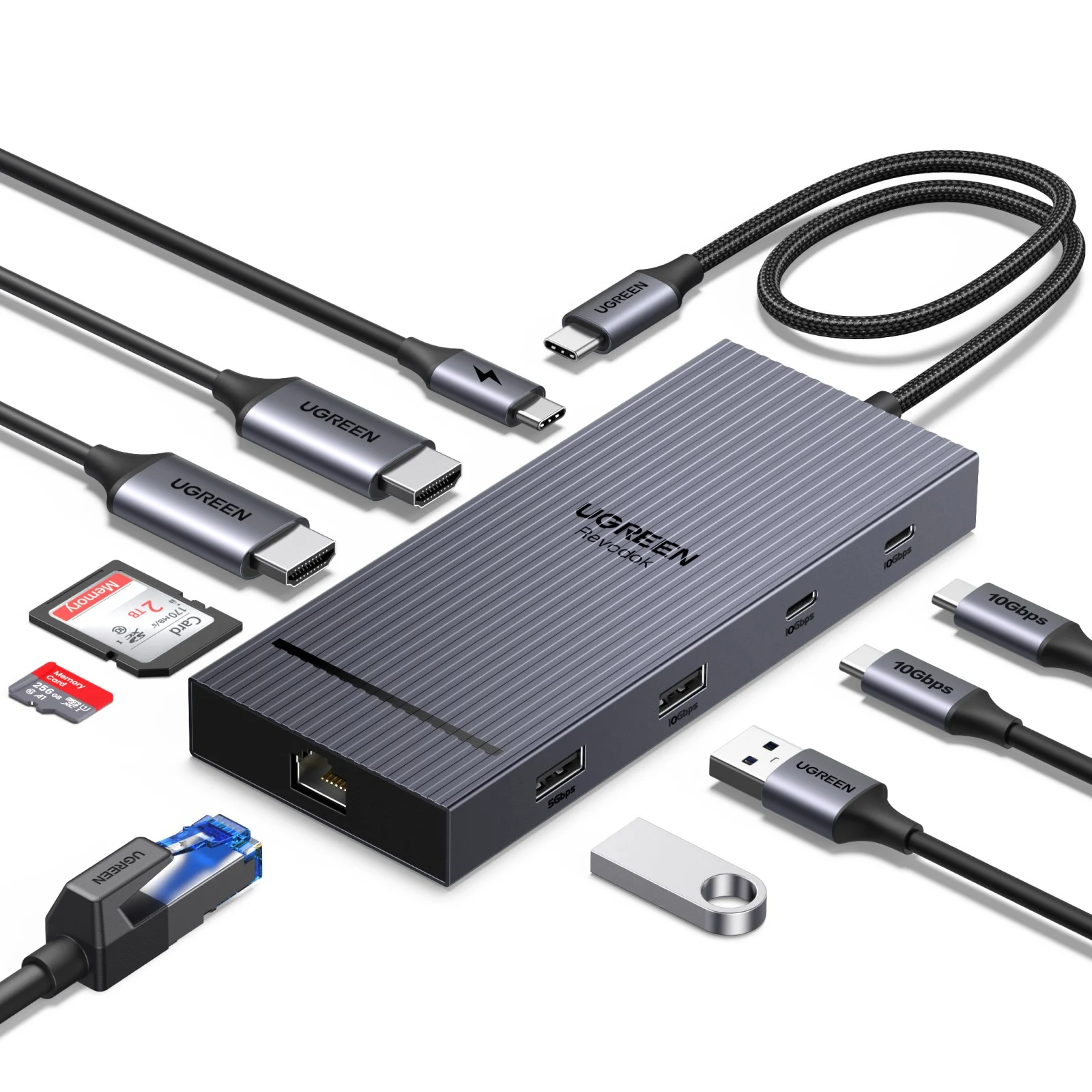 UGREEN 유그린 Uno 8포트 USB3.2 C타입 멀티허브 삼성덱스 맥북 호환 |10Gbps| HDMI2.0 4K60Hz| PD100W| sd카드 리더기|스마트 상태 이모티콘, 1개, Grey 실제 상품 이미지 2